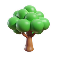 Aufkleber - Stylized 3d cartoon tree with a brown trunk and a lush green canopy of rounded leaves isolated on transparent background