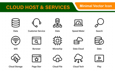 Fototapete - Set of web hosting and cloud services icons. Linear style icon bundle.Outline icon collection.