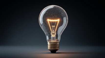 Poster - A high-resolution image of a light bulb with a glowing filament, symbolizing a bright new idea or breakthrough concept against a dark background.