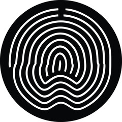 Poster - Abstract black and white circular pattern resembling a fingerprint or a stylized labyrinth with concentric wavy lines