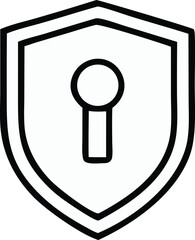 Poster - A stylized black and white outline drawing of a shield with a keyhole symbol representing security and protection