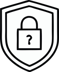 Poster - Stylized black outline of a shield with a padlock featuring a question mark symbol inside representing security and uncertainty