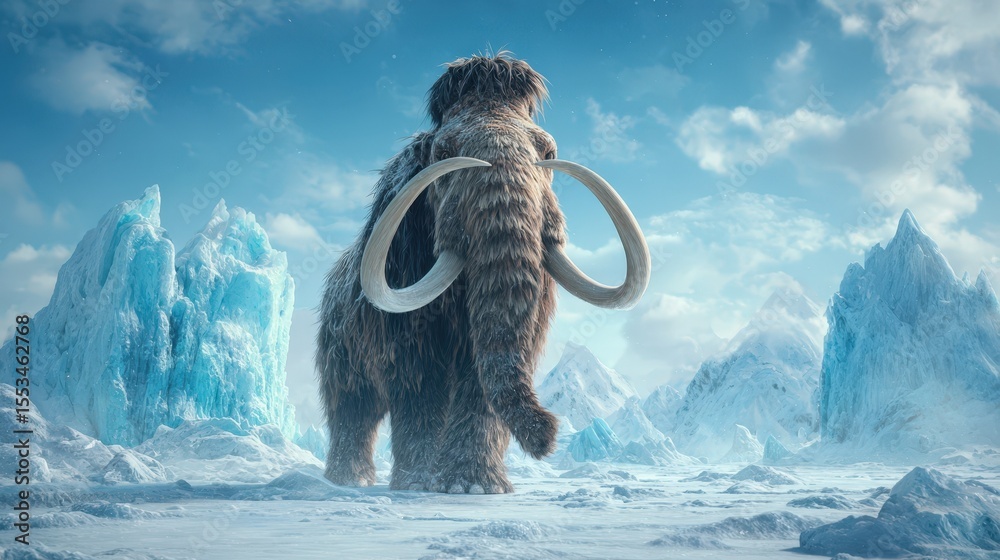 Majestic Woolly Mammoth Roaming a Frozen Prehistoric Landscape Ice Age ...