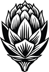 Poster - Stylized black and white floral design with layered petals and sharp edges evoking a modern art deco aesthetic