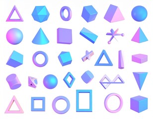 Leinwandbilder - geometric shapes and a geometric holographic 3D vector icon set._half square,cross,