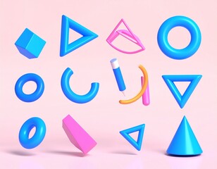 Leinwandbilder - geometric shapes and a geometric holographic 3D vector icon set._half square,cross,