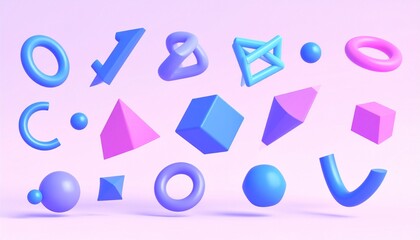 Leinwandbilder - geometric shapes and a geometric holographic 3D vector icon set._half square,cross,