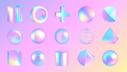 Leinwandbilder - geometric shapes and a geometric holographic 3D vector icon set._half square,cross,