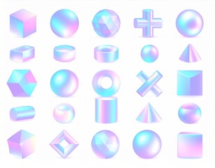 Leinwandbilder - geometric shapes and a geometric holographic 3D vector icon set._half square,cross,