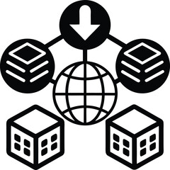 Aufkleber - Global data distribution network concept with interconnected servers and an incoming data flow arrow