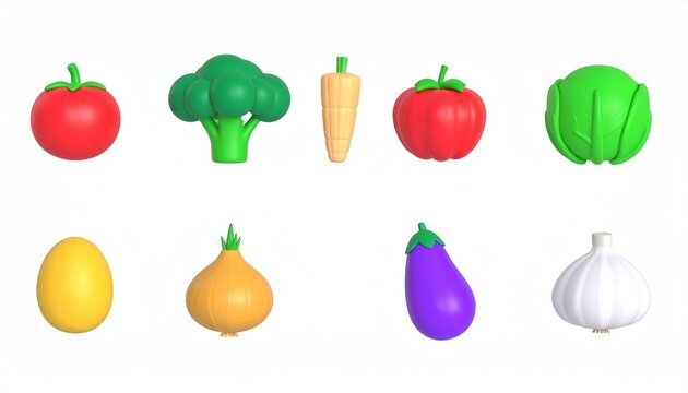 3d rendering. fruits and vegetables icon set on a white background.cabbage,broccoli