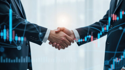 Poster - Business handshake symbolizes partnership and collaboration in finance. background features digital graph representing growth and success