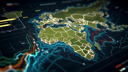 Poster - Futuristic marine navigation system displaying charts, data visualization, and geographical information on a vibrant digital interface, enhancing maritime operations with advanced technology