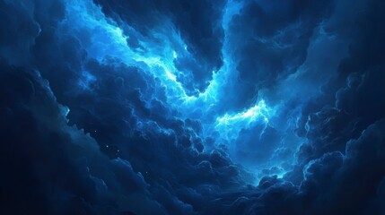 Poster - Dramatic blue cloudscape, glowing from within, creating a mystical and atmospheric scene.