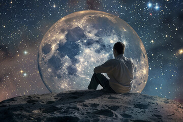 Poster - Space tourist exploring new planet landscape generative AI picture