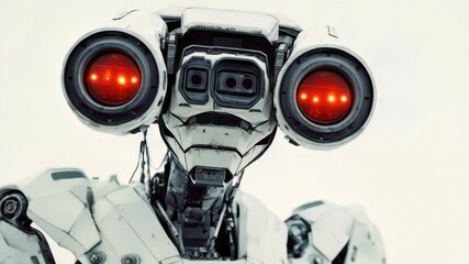 Poster - A close-up view of a robot's head with a camera attached, suitable for use in tech or sci-fi related projects