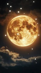 Wall Mural - moon shining brightly in a dark sky with clouds and stars.