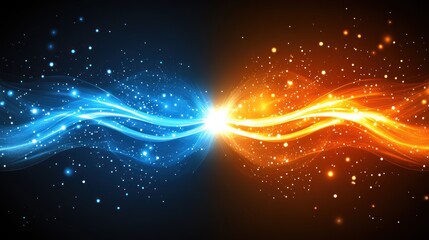 Poster - Abstract energy clash, vibrant color contrast, conceptual art, digital illustration, visual representation of opposing forces