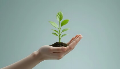 Aufkleber - Hand Holding Seedling with Soil on Soft Background for Growth Concept