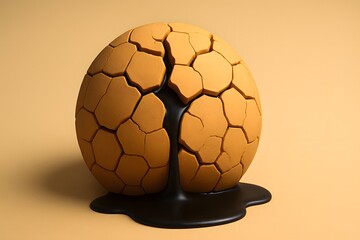 Poster - Cracked Sphere with Liquid Dripping on a Minimalist Background