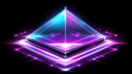 Poster - Abstract geometric pyramid, vibrant neon lights, futuristic design