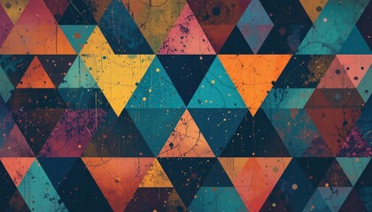 Poster - Abstract geometric pattern with colorful triangles and textured background