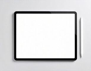 tablet device mockup showing a modern app interface, landscape orientation, device lying flat on a table, clean background