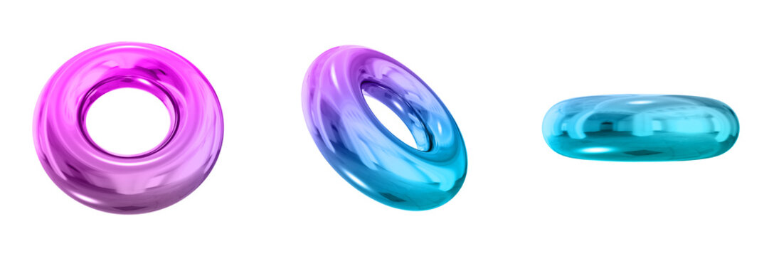 3D Chrome Metallic Abstract Shape Objects, 3d rendering steel gradient shape design element, futuristic, shiny design