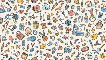 Poster - Colorful Doodle Art Pattern with Various Illustrated Objects and Decorative Elements