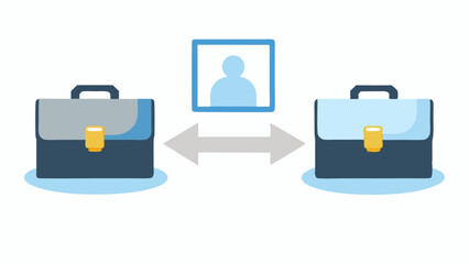Poster - two briefcases facing each other with a profile picture in the middle and arrows