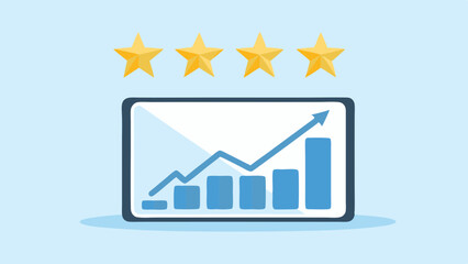 Poster - Graphical representation of business growth on a tablet with four rating stars above it shown