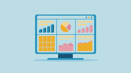 Fototapete - a computer monitor displaying various chart types and data visualizations on the screen