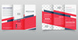 © Anton - Corporate Red and Blue Trifold Brochure Template for Business Promotion. Modern red and blue trifold brochure template with geometric design elements, perfect for business advertising, marketing.