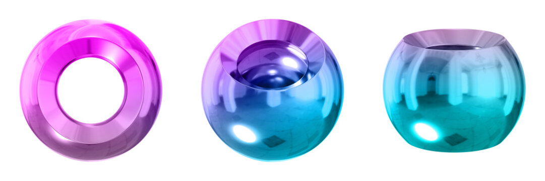 3D Chrome Metallic Abstract Shape Objects, 3d rendering steel gradient shape design element, futuristic, shiny design