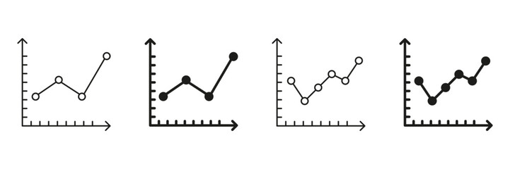 Fototapete - Line Graph Chart Line And Solid Icon Set. Data Analysis, Trend Visualization, And Business Growth Symbol Collection. Statistical Representation And Performance Tracking. Isolated Vector Illustration