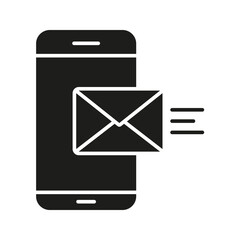Fototapete - Smartphone With Email Solid Icon. Mobile Communication And Messaging Silhouette Symbol. Digital Correspondence And Notification Alert. Isolated Vector Illustration