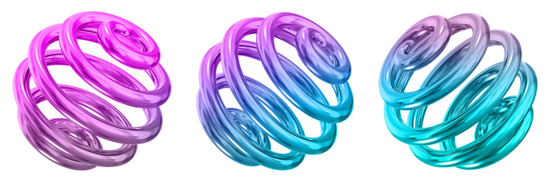3D Abstract Shape Objects, 3d rendering metallic gradient shape design element, futuristic, shiny design
