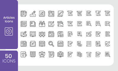 Poster - Collection of fifty minimalistic articles and documentation icons for various purposes