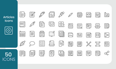 Poster - Collection of fifty outline style icons for articles documents writing and communication