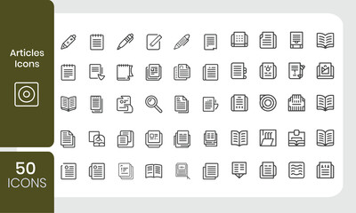 Poster - Collection of fifty clean outline articles icon set for web and mobile design projects