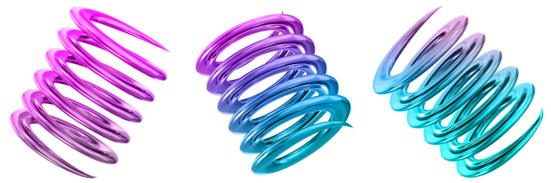 3D Abstract Shape Objects, 3d rendering metallic gradient shape design element, futuristic, shiny design
