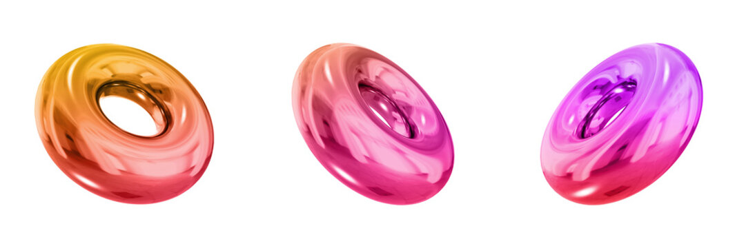 3D Abstract Shape Objects, 3d rendering metallic gradient shape design element, futuristic, shiny design
