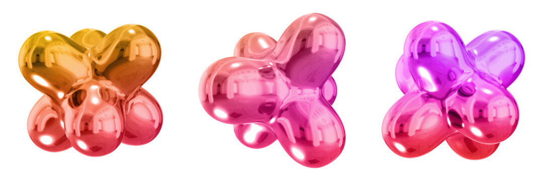 3D Abstract Shape Objects, 3d rendering metallic gradient shape design element, futuristic, shiny design
