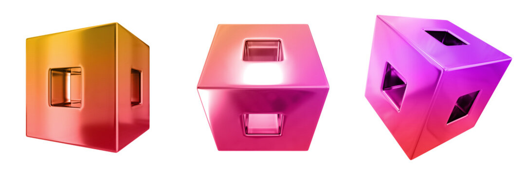3D Abstract Shape Objects, 3d rendering metallic gradient shape design element, futuristic, shiny design

