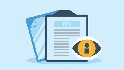 Poster - Clipboard with tps document and eye icon representing visibility and monitoring of information