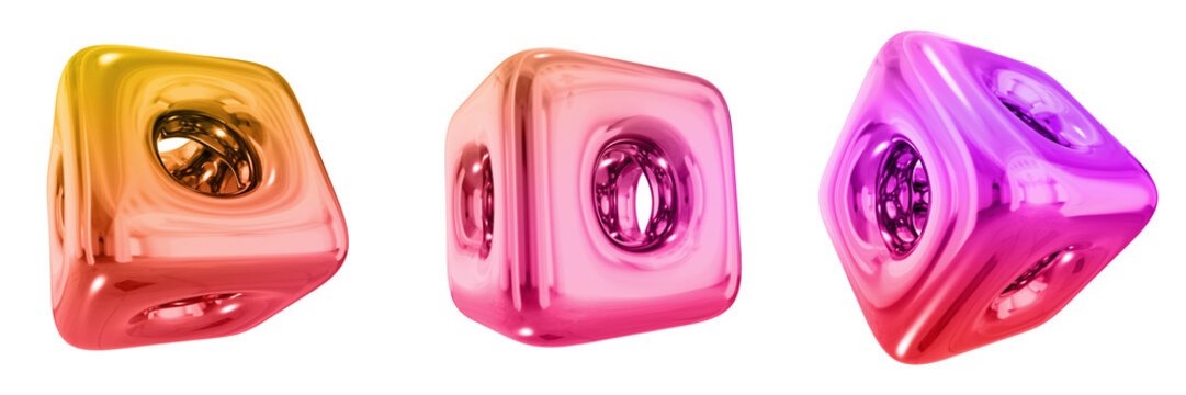 3D Abstract Shape Objects, 3d rendering metallic gradient shape design element, futuristic, shiny design
