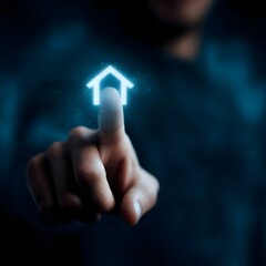 Poster - Finger interacting with a smart home icon in a holographic interface