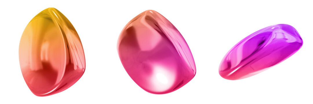 3D Abstract Shape Objects, 3d rendering metallic gradient shape design element, futuristic, shiny design
