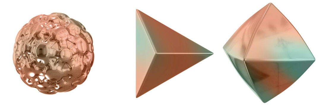 3D Abstract Shape Objects, 3d rendering metallic gradient shape design element, futuristic, shiny design
