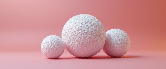 Poster - Abstract spheres with textured surfaces on a pastel pink background